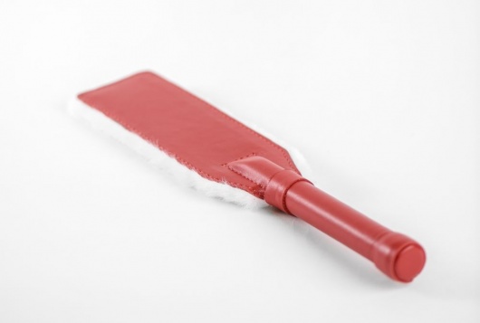 Красно-белая двустороння шлепалка из натуральной кожи и меха - 35 см. - БДСМ Арсенал - купить с доставкой в Костроме