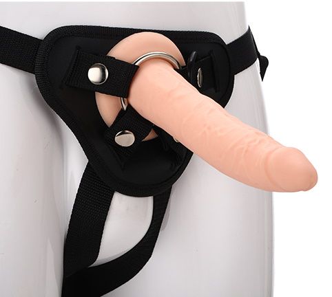 Телесный страпон на черных трусиках STRAP ON REAL DILDO - 20 см. - Dream Toys - купить с доставкой в Костроме