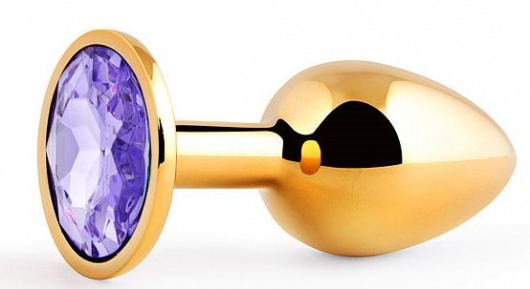 Золотистая анальная пробка с фиолетовым стразом - 7,2 см. - Anal Jewelry Plug - купить с доставкой в Костроме