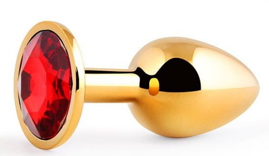 Золотистая анальная пробка с красным стразом - 7,2 см. - Anal Jewelry Plug - купить с доставкой в Костроме