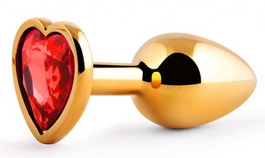Золотистая анальная пробка с красным стразом-сердечком - 7 см. - Anal Jewelry Plug - купить с доставкой в Костроме
