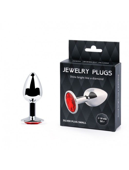 Серебристая анальная пробка с красным стразом - 7,2 см. - Anal Jewelry Plug - купить с доставкой в Костроме