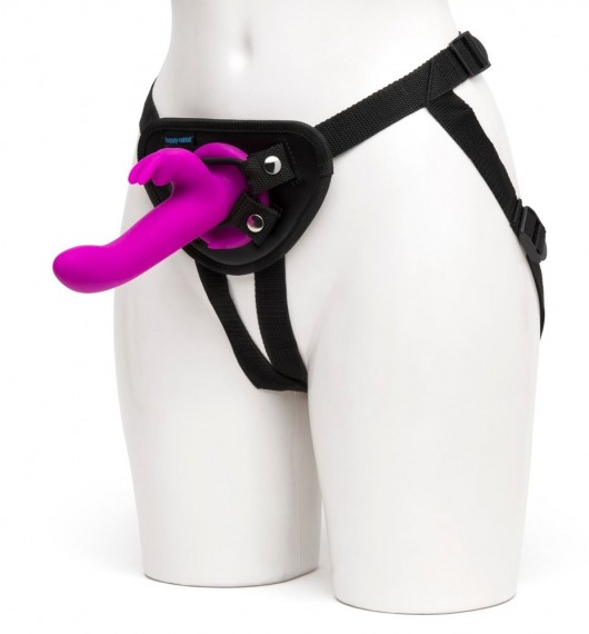 Лиловый страпон Rechargeable Vibrating Strap-On Harness Set - 17,6 см. - Happy Rabbit - купить с доставкой в Костроме