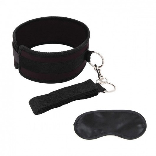 Черный ошейник с длинным поводком Collar and Leash Set - Lux Fetish - купить с доставкой в Костроме