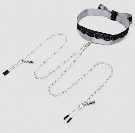 Атласный ошейник с зажимами для сосков Play Nice - Fifty Shades of Grey - купить с доставкой в Костроме