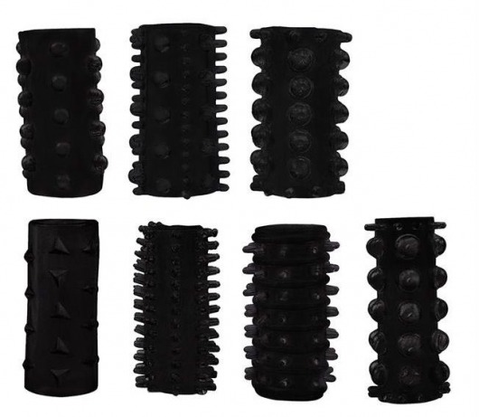 Набор из 7 черных насадок PENIS SLEEVES SET - Dream Toys - в Костроме купить с доставкой