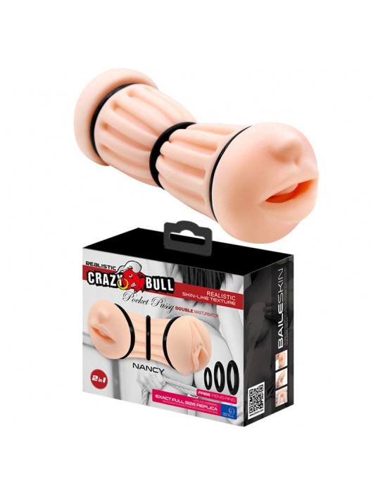 Телесный двусторонний мастурбатор Nancy - ротик и вагина - Baile - в Костроме купить с доставкой