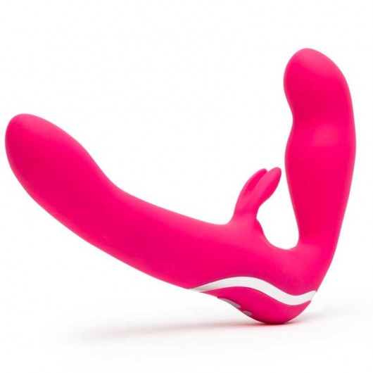Ярко-розовый безремневой страпон Rechargeable Vibrating Strapless Strap-On - Happy Rabbit - купить с доставкой в Костроме