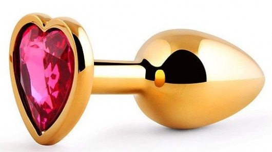Золотистая анальная пробка с малиновым кристаллом-сердечком - 7 см. - Anal Jewelry Plug - купить с доставкой в Костроме