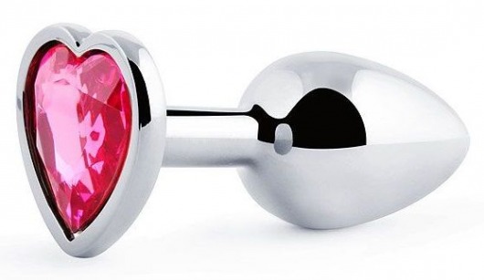 Серебристая анальная пробка с малиновым кристаллом-сердечком - 7 см. - Anal Jewelry Plug - купить с доставкой в Костроме