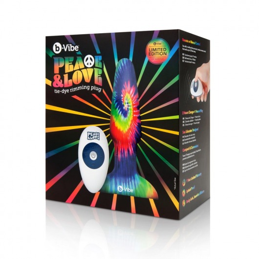 Разноцветная анальная пробка с эффектом римминга Peace   Love Tie-Dye - 15,2 см. - b-Vibe