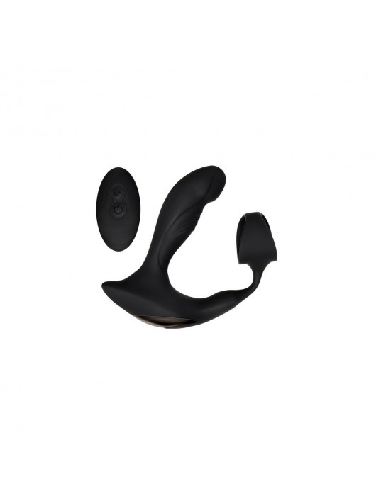 Черный вибромассажер простаты с эрекционным кольцом Strapped   Tapped - Zero Tolerance - в Костроме купить с доставкой