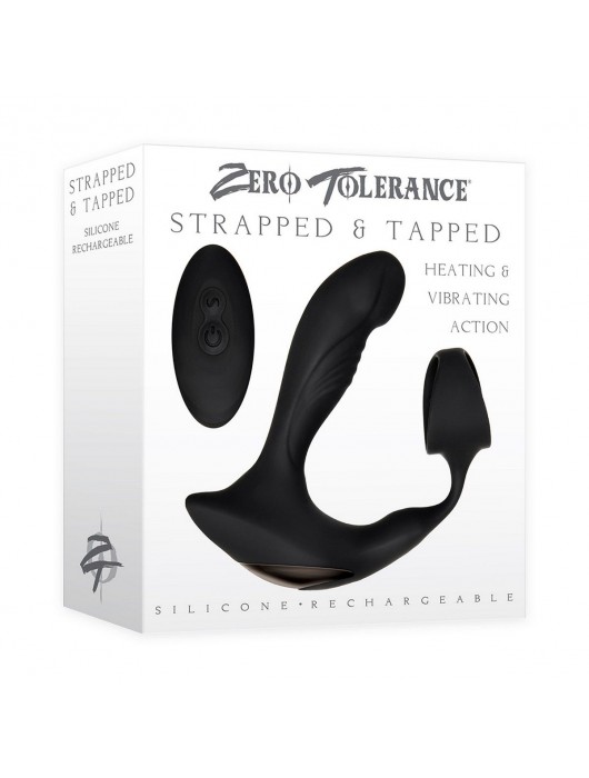 Черный вибромассажер простаты с эрекционным кольцом Strapped   Tapped - Zero Tolerance - в Костроме купить с доставкой