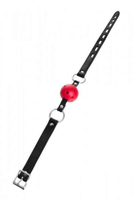 Красный кляп-шар на черных ремешках - ToyFa - купить с доставкой в Костроме