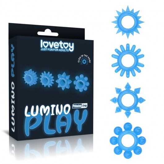 Набор из 4 голубых, светящихся в темноте эрекционных колец Lumino Play - Lovetoy - в Костроме купить с доставкой