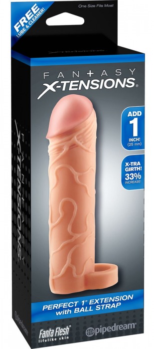 Телесная насадка с кольцом Perfect 1 Extension with Ball Strap - 17 см. - Pipedream - в Костроме купить с доставкой