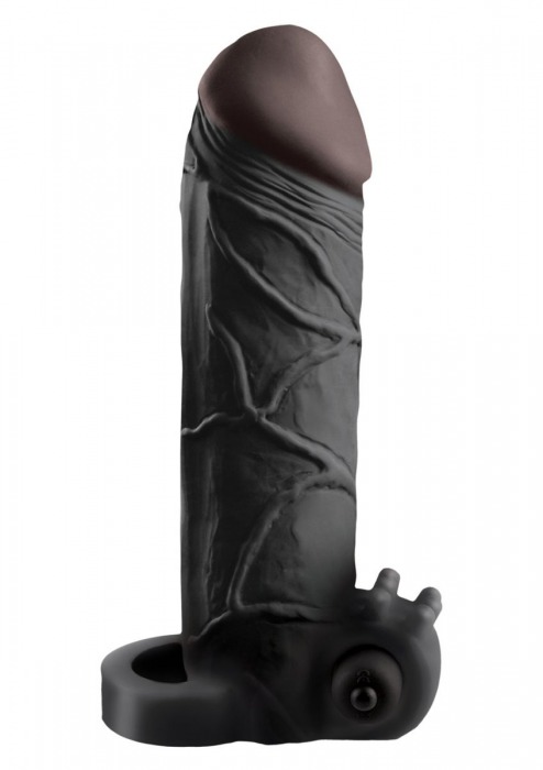Чёрная вибронасадка с кольцом Vibrating Real Feel 2 Extension - 16 см. - Pipedream - в Костроме купить с доставкой