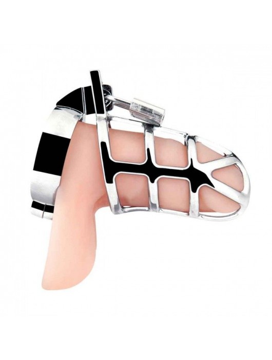 Серебристая металлическая клетка для члена с замком Enslave Cock Cage - BlueLine - купить с доставкой в Костроме