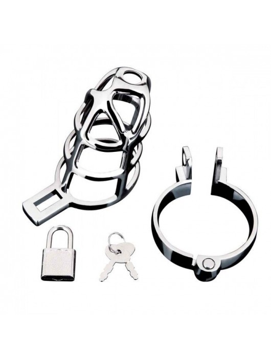 Серебристая металлическая клетка для члена с замком Enslave Cock Cage - BlueLine - купить с доставкой в Костроме