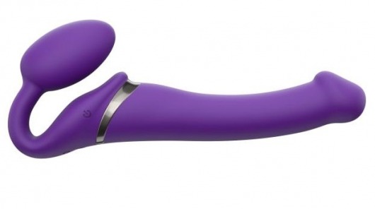 Фиолетовый безремневой вибрострапон Vibrating Bendable Strap-On - size L - Strap-on-me - купить с доставкой в Костроме