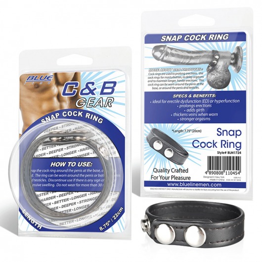 Кольцо на пенис из искусственной кожи на клепках SNAP COCK RING - BlueLine - в Костроме купить с доставкой