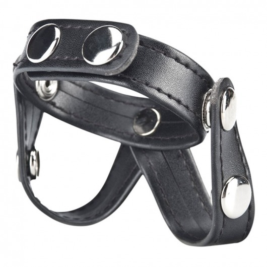 Кольцо на пенис с разделителем мошонки из искусственной кожи на клепках V-STYLE COCK RING - BlueLine - в Костроме купить с доставкой