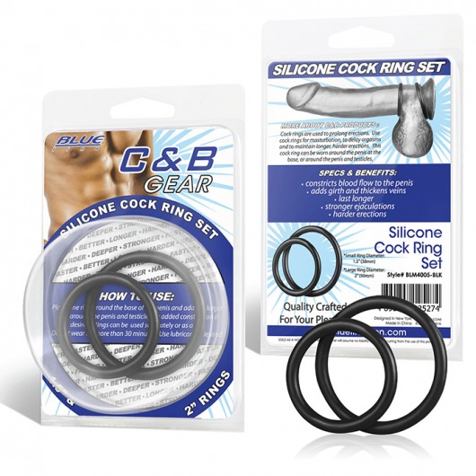 Набор из двух черных силиконовых колец разного диаметра SILICONE COCK RING SET - BlueLine - в Костроме купить с доставкой