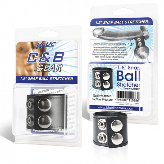 Хомут-утяжка для мошонки из искусственной кожи на клепках SNAP BALL STRETCHER - BlueLine - купить с доставкой в Костроме