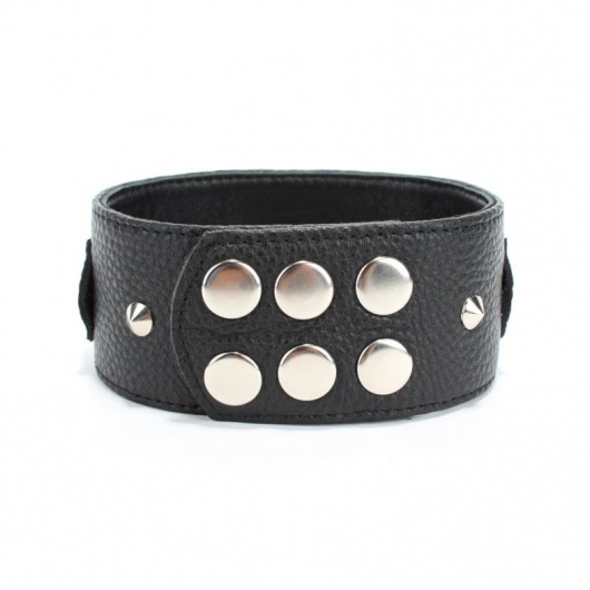 Черный кожаный ошейник с короткими шипами - БДСМ Арсенал - купить с доставкой в Костроме