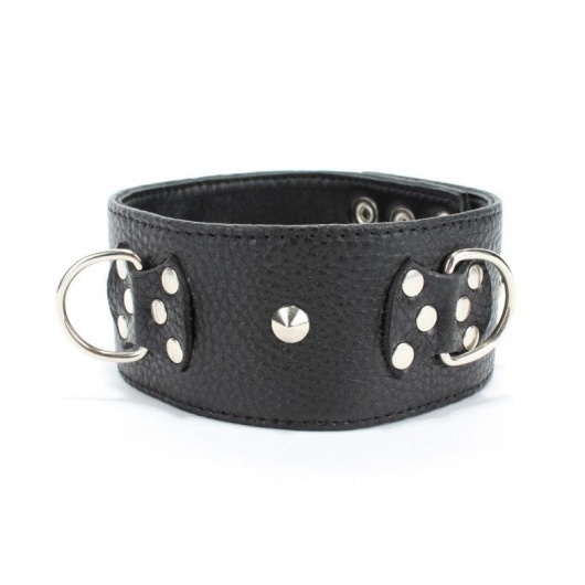 Черный кожаный ошейник с короткими шипами - БДСМ Арсенал - купить с доставкой в Костроме