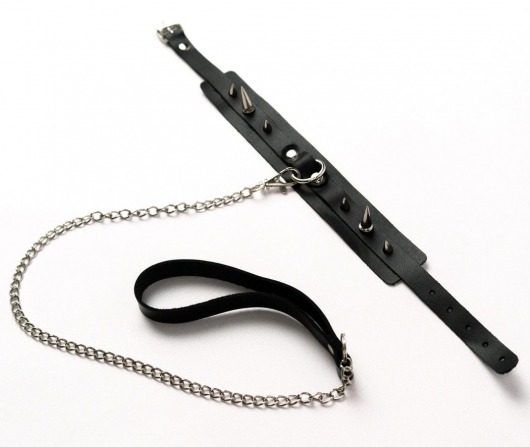 Черный ошейник с шипами и поводком - Crazy Handmade - купить с доставкой в Костроме