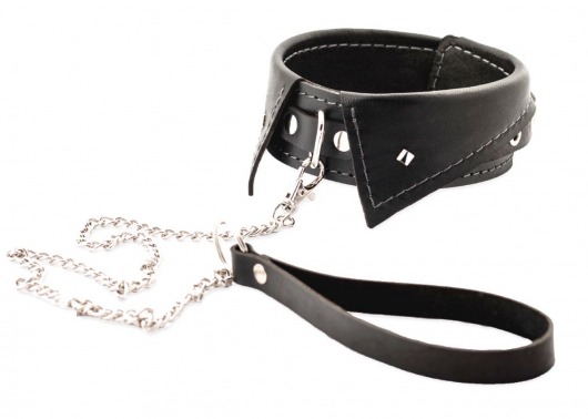 Черный ошейник-воротничок с металлическим поводком - Crazy Handmade - купить с доставкой в Костроме