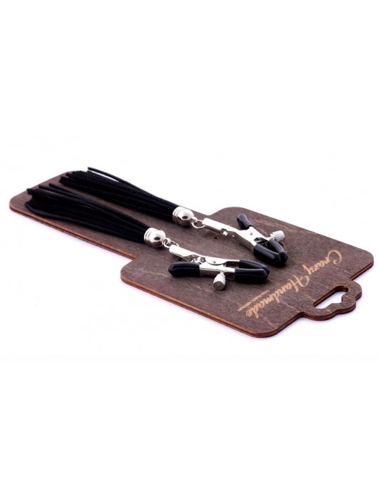 Зажимы на соски с черными замшевыми кисточками - Crazy Handmade - купить с доставкой в Костроме