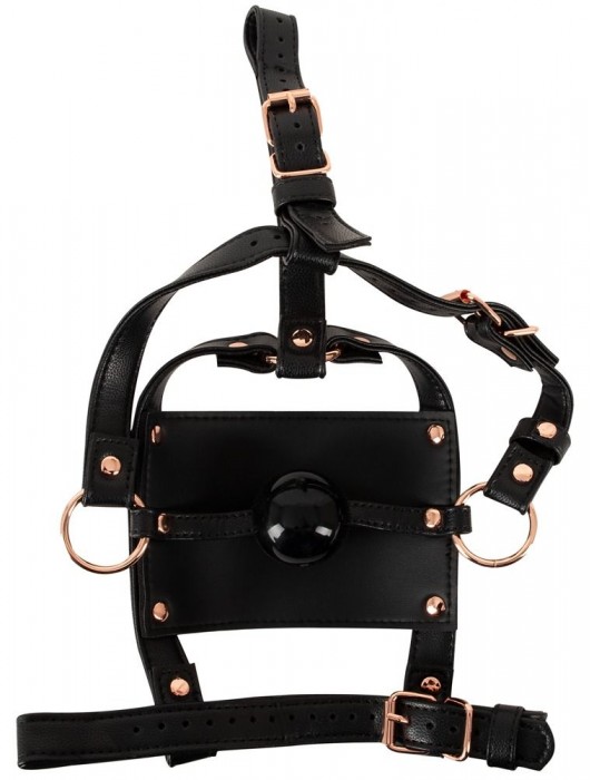 Черный намордник с кляпом-шаром Head Harness With A Gag - Orion - купить с доставкой в Костроме