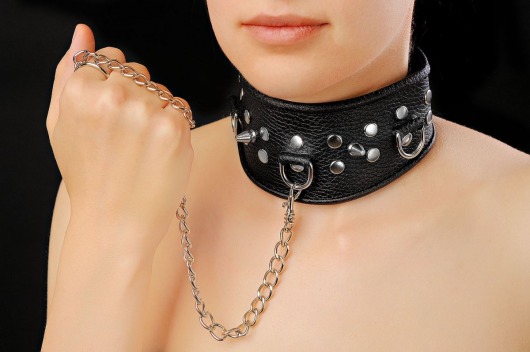 Чёрный ошейник из кожи - Sitabella - купить с доставкой в Костроме