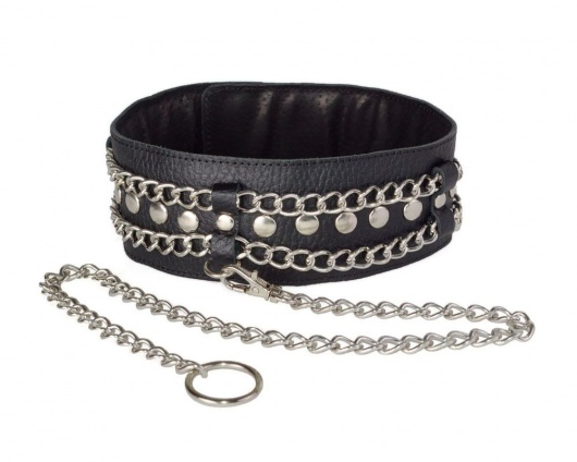 Чёрный ошейник с цепочками и поводком - Sitabella - купить с доставкой в Костроме