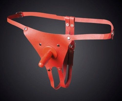Красные кожаные универсальные трусики со штырьком для насадок - Sitabella - купить с доставкой в Костроме