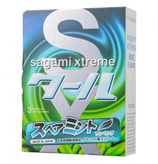 Презервативы Sagami Xtreme Mint с ароматом мяты - 3 шт. - Sagami - купить с доставкой в Костроме