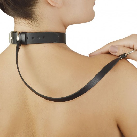 Ярко-розовый меховой ошейник с кожаным поводком - Sitabella - купить с доставкой в Костроме