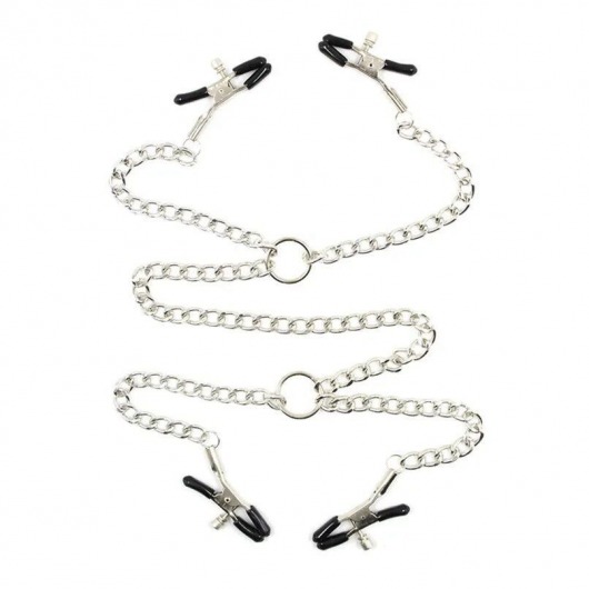 Серебристые зажимы для сосков и половых губ на тонкой цепочке - Notabu - купить с доставкой в Костроме