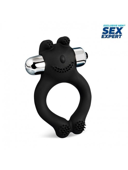 Черное силиконовое эрекционное виброкольцо Sex Expert - Sex Expert - в Костроме купить с доставкой