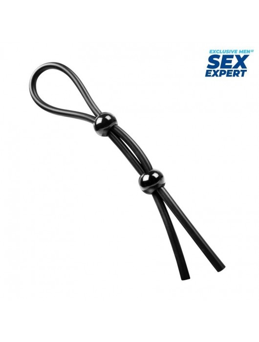 Черное силиконовое лассо с двумя шариками для утяжки - Sex Expert - в Костроме купить с доставкой