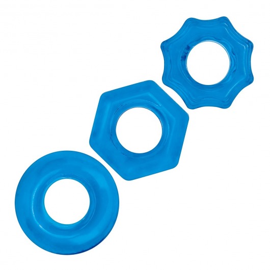 Комплект из трех голубых колец для эрекции 3-Pack Nuts   Bolts Stretch Cock Ring Set - BlueLine - в Костроме купить с доставкой