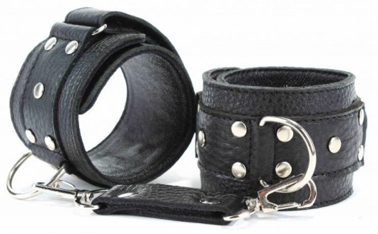 Черные кожаные оковы на липучке - БДСМ Арсенал - купить с доставкой в Костроме