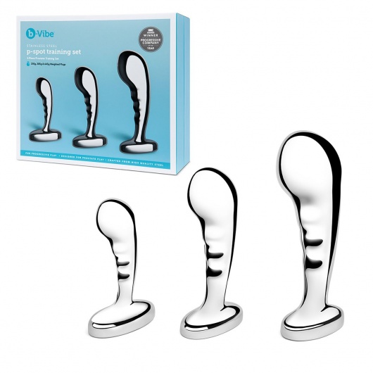 Набор из 3 стальных стимуляторов простаты Stainless Steel P-spot Training Set - b-Vibe - в Костроме купить с доставкой
