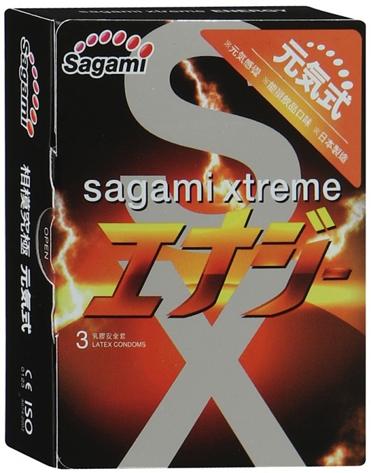 Презервативы Sagami Xtreme ENERGY с ароматом энергетика - 3 шт. - Sagami - купить с доставкой в Костроме
