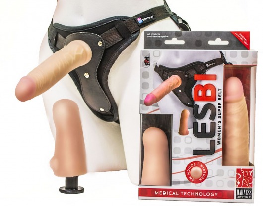 Телесный страпон Harness LESBI с вагинальной пробкой - 16,5 см. - LOVETOY (А-Полимер) - купить с доставкой в Костроме
