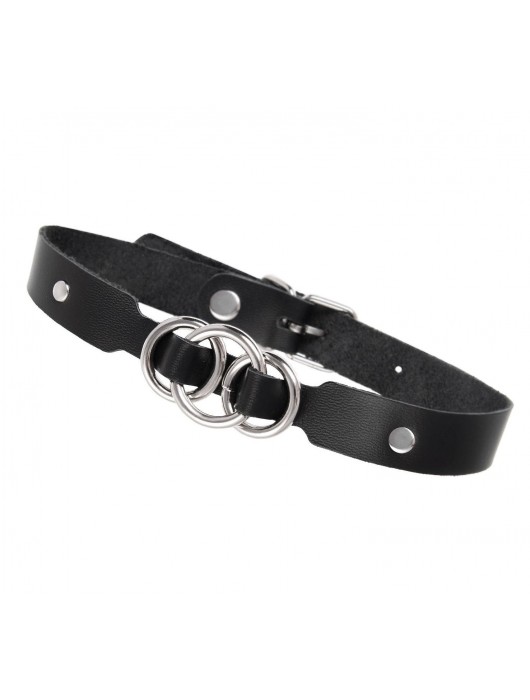 Черный кожаный ошейник со связанными кольцами - Pecado - купить с доставкой в Костроме