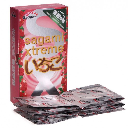 Презервативы Sagami Xtreme Strawberry c ароматом клубники - 10 шт. - Sagami - купить с доставкой в Костроме