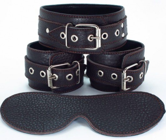 Набор БДСМ-аксессуаров из мягкой кожи черного цвета - БДСМ Арсенал - купить с доставкой в Костроме